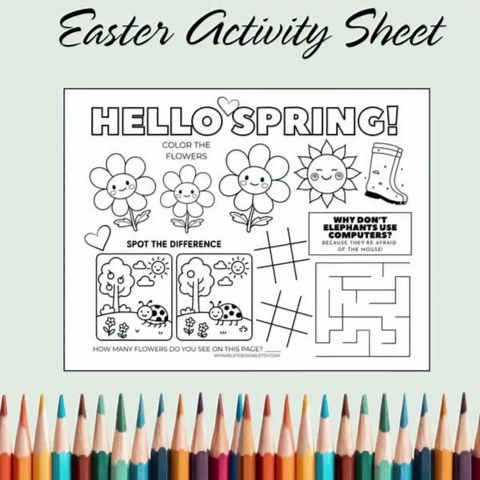 Hello Spring Activity Printable Placemat for Kids | Spring Coloring Page | Instant Download - Etsy