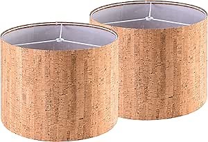 GOSO Bohemian Style Brown Lamp Shades Set of 2 Medium,Natural Texture Cork Leather Lamp Shade for Table Lamps Floor Lamp-13" x 13" x 10"(Spider Fitter) Replacement Lamp Shade Rustic, Assembly Required