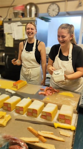Sometimes a bit of music is just what you need to get yourself in the festive mood! 😂 Just another normal day working at the Cake Box Bakery! 🌲🩷 #cakeboxbakeryyeovil #battenburg #bakinglove #toomuchfun | Cake Box Bakery Yeovil