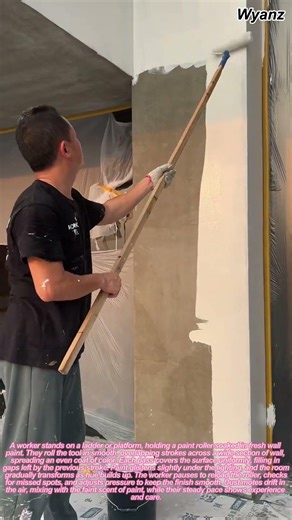 worker painting wall with roller | daily construction routine