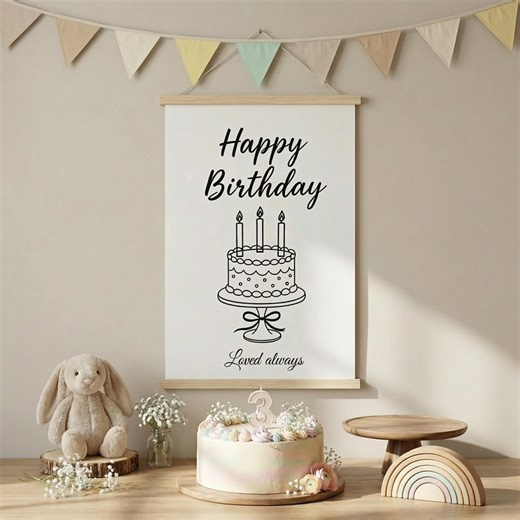 Personalized Birthday Banner, Custom Name, Reusable Happy Backdrop, Boho Kids Decor, Nursery Wall Art - Etsy