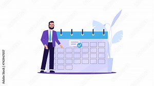 Businessman character animation. Calendar, Schedule planning concept. Time management and self organization. work-life balance, working time. Animated stock video, cartoon style