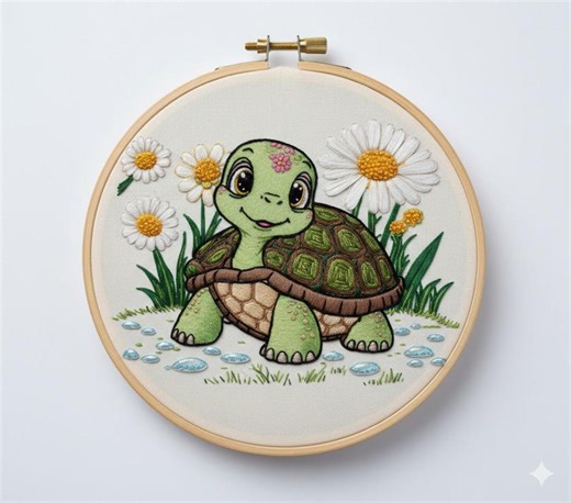 Floral Turtle Hand Embroidery Pattern, Cute Turtle Embroidery PDF Instant Download - Etsy