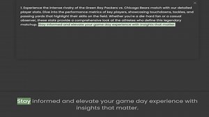 player stats. Dive into the performance metrics of key players, showcasing touchdowns, tackles, and