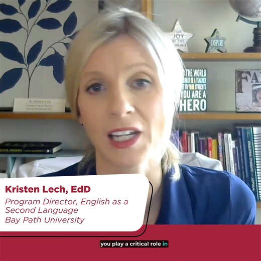 Learn how you will play a critical role as an ESL teacher in English language learners journey from Kristen Lech, Program Director of Bay Path's MS in English as a Second Language program. Enrolling now for January 16, 2024 Start. Learn more at https://bit.ly/3FXvTU9 | Bay Path University