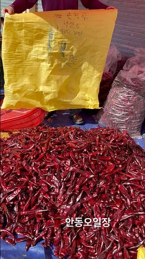 The process of bringing Yeongyang peppers to Andong Oil Market... They are sold at auction at the...