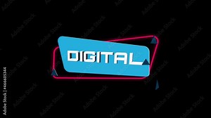 3d animation text Digital on trendy flat geometric banner. Flying and rotating object. 4K Video motion graphic animation.