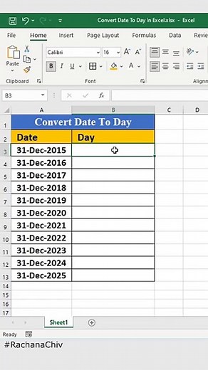 Excel Tutorial: Convert Date to Day of the Week (Complete Guide) | Convert Date to Weekday Name in E
