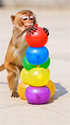 “Monkey vs 5 Colorful Water Balloons 💦🐒 | Color Splash Fun!”#viralshorts #viralvideo