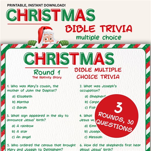Christmas Bible Quiz Printable – 30 Multiple Choice Christian Trivia Questions, Youth Group Game, Church Party Activity, Holiday Fun - Etsy UK