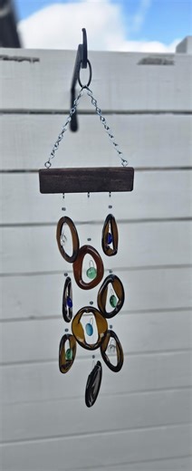 Handcrafted Amber Glass Wind Chime – Earthy Tones With Colorful Glass Accents - Etsy
