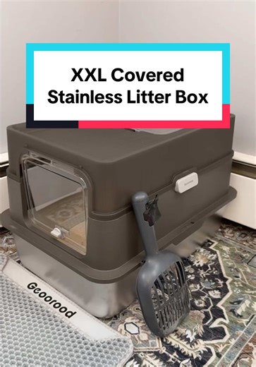XXL Covered Stainless Steel Litter Box for Cats