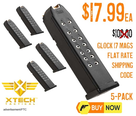 XTech MAG17 9mm 17-Round Magazines for GLOCK 17 ~ BULK 5-Pack $7.99 EA Flat Rate S&H CODE