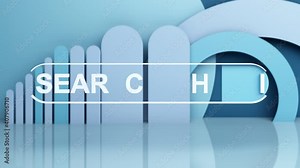 blue information search bar With a magnifying glass and geometric shape on a blue background 3d rendering