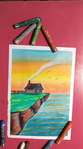 easy sunset cliff drawing for easy #drawing #easyhouse #art #viral #trendingart