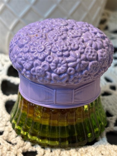 Vintage Avon Field of Flowers Cream Sachet ~ Green Glass Perfume Base ~ Lavender Purple Flowers ~1970s - Etsy