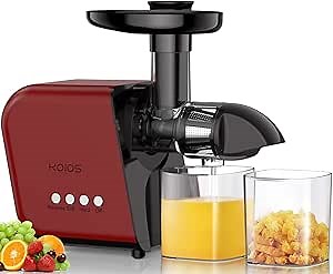 KOIOS Juicer, Slow Masticating Juicer Extractor with Reverse Function, Cold Press Juicer Machine with Quiet Motor, Juice Jug and Brush for High Nutrie (Red-Black)