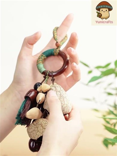 The Forest Harvest 🌿🍇🎐 | Cascading Nut Shell & Green Tassel Bag Charm