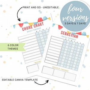 Chore Chart for Kids, Editable Daily & Weekly Chore Planner, Kids Chore Schedule | Printable Instant Download PDF - Etsy Australia