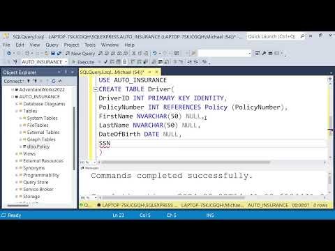 DB04: Create Auto Insurance Company Database with SQL Script