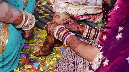 Authentic Indian marriage vidhi video showing traditional Hindu wedding rituals and sacred ceremonies. Features bride and groom performing wedding customs, Vedic rituals, priests, sacred fire (havan),