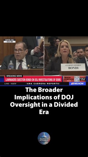 The American DC Analyzer on Instagram: "The Broader Implications of DOJ Oversight in a Divided Era Oversight of the Department of Justice, as seen in Attorney General Pam Bondi's February 11, 2026, testimony, embodies the separation of powers enshrined in the Constitution, allowing Congress to probe executive decisions on investigations and policies. With roots in post-Watergate reforms like the Ethics in Government Act, these hearings aim to prevent abuses and promote ethical governance. During
