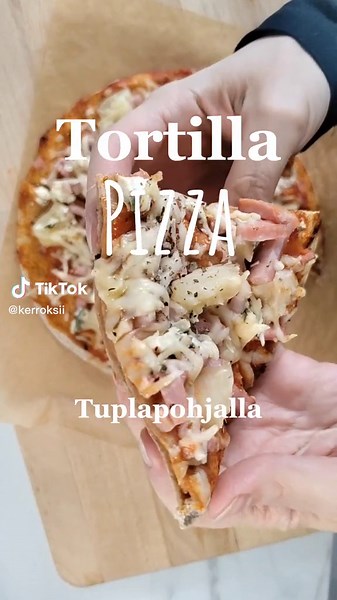 🧀🍕 Enemmän juustoa ja paksumpi pohja, kyllä kiitos 🙌 #tortillapizza #ruokatok #suomitiktok #resepti #recipe #tortilla #simplerecipe #foryoupage #fypシ #fyp #ruoka #sinunsivuille #pizza #kinkkuananasaurajuusto