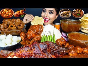 ASMR Eating Spicy Kashmiri Whole Chicken Curry,Mutton Kosha,Fish Fry,Egg,Rice ASMR Eating Mukbang