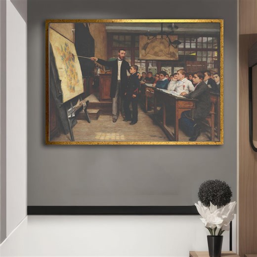 Vintage Classroom Scene Canvas, Teacher With Students Wall Art, Historical Education Home School Decor, Classic Study Room Framed Wall Art - Etsy