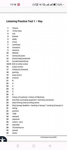 Ielts academic Volume-1(Burlington English) Listing 1 Answer key