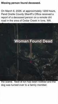 Missing woman found dead on dirt road