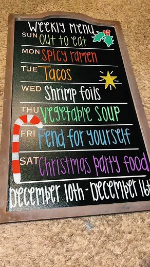 Weekly menu board! 🎄🎁Its the most wonderful time of the year. 🎁🎄Grinchmas Before you ask. YES I have time to do this (it’s fun and doesnt take that long). Plus it’s cute AND helpful. In addition to that, I’m a FULL time mom & employee just having fun and being EXTRA. 🥰💁🏽‍♀️board is from hobby lobby. Markers from Amazon (linked) #chalkboard #chalkart #asmr #asmrsounds #asmrvideos #asmrvideo #soothing #soothingsounds #soothingvideos #asmrtiktoks #asmrtiktok #satisfying #satisfyingvideo #sat