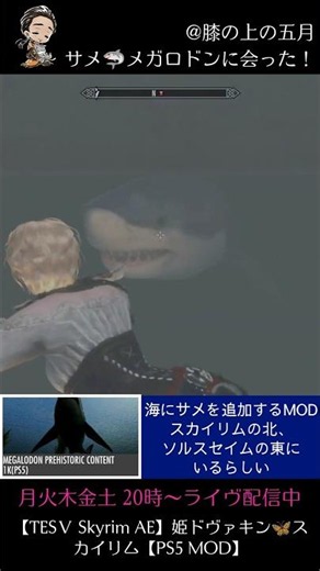 サメ🦈メガロドンに会った！【TESⅤ Skyrim AE】姫ドヴァキン🦋スカイリム【PS5 MOD】 #skyrim #ゲーム実況