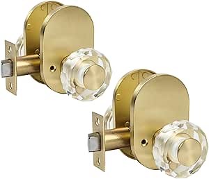 Glass Door knobs Interior,Glass Privacy Door knob,Keyless for Interior Privacy Function for Bedroom and Bathroom,Modern Classic Privacy Door Knobs (Golden,2pack)