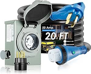 BOYISEN 50 Amp Generator Cord 20FT and Power Inlet Box, Pre-Drilled 50 Amp Generator Inlet Box, 20FT NEMA 14-50P to SS2-50R Generator Cord with Adapter Plug and Cable Waterproof Combo Kit, ETL Listed