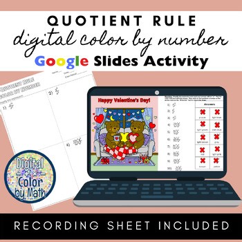 Digital Color by Number: Quotient Rule Exponents - Valentine's Day