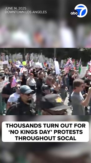 Thousands of demonstrators are gathering in Los Angeles and throughout Southern California on Saturday to protest the policies of the Trump administration in the nationwide "No Kings Day" demonstrations. Multiple demonstrations are taking place across Los Angeles, Long Beach, Santa Monica, and other locations in Los Angeles County and Orange County. LIVE UPDATES: https://abc7.la/4n2gYfO | ABC7