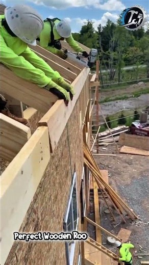 Perfect Wooden Roof Build Process 🏠 #BuilderLife #Craftsmanship #ViralVideo