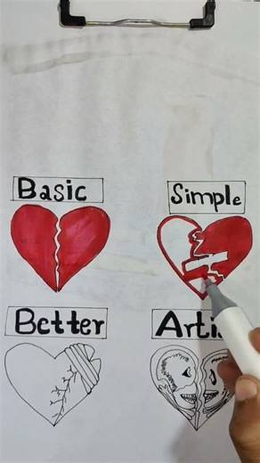 Basic vs Simple vs Better vs Artist | Heart Art Progression Drawing #drawing #artscraft #drawingidea