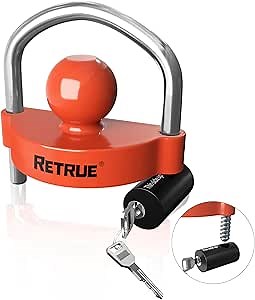 RETRUE Universal Coupler Lock Trailer Locks Ball Hitch Trailer Hitch Lock Adjustable Security Heavy-Duty Steel fits 1-7/8 Inch, 2 Inch, 2-5/16 Inch Couplers, red,with 360° Rotating Lock Head