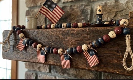July 4th Decor| 4th of July Tiered Tray Decor, Rustic Beaded Garland - Etsy