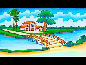 How to Draw a Village Scenery of Beautiful Village nature Indian village scenery drawing