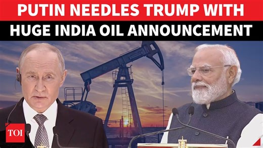 Putin shocks Trump with unexpected oil announcement from India soil, Modi watches in joy | watch Putin highlighted #Russia’s role as India’s most reliable fuel and energy partner. He said #Moscow will ensure uninterrupted supplies needed for India’s fast-growing economy. #Putin stressed that energy cooperation extends beyond oil and gas to nuclear power projects. He cited the #Kudankulam plant as a flagship example, with two reactors already operational. | The Times of India