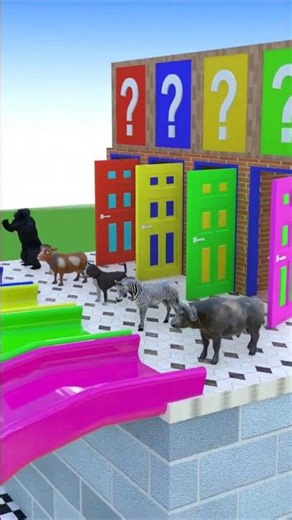 Long Slide Game With Cow Elephant Gorilla Hippopotamus Tiger 3d Animal Game Funny 3d Animals#shorts