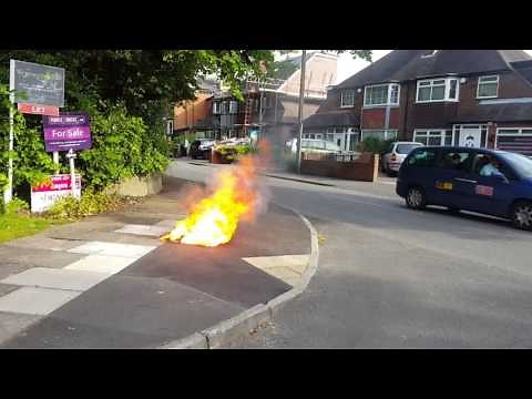 Explosion of four point power box out of the pavement
