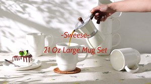 Sweese 21 Oz Large Mug Set, Porcelain Stackable Mugs Sets of 6, Coffee Cups with Handle for Coffee, Tea and Mulled Drinks, White