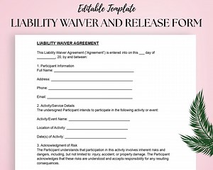 Liability Waiver Agreement DOC PDF | Release of Responsibility Form - Etsy