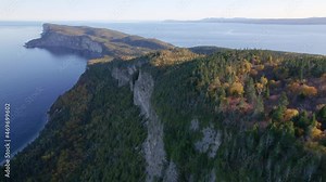 Forillon National Park, Gaspe, Quebec, Canada. Drone. 4K. Landscape of peninsula.