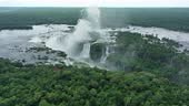 Aerial view of Iguazu Falls, monumental waterfalls on Iguazu River,...