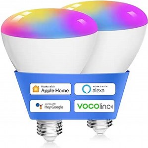 VOCOlinc Smart Light Bulbs, BR30 Flood WiFi LED Bulb, RGBW Color Changing Light Bulb Works with Alexa, Apple Homekit and Google Home, 2200K-7000K Dimmable, 800 Lumens 9.5W (60W Equivalent) E26, 2PACK